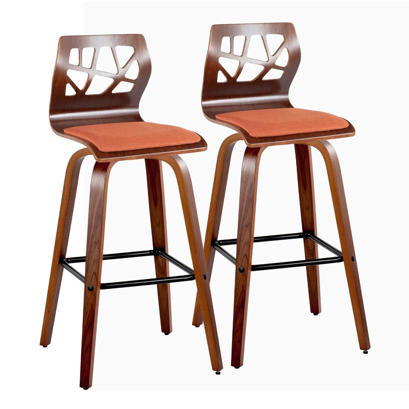 Folia – Mid Century Modern Fixed Height Barstool With Swivel With Square Footrest (Set of 2)
