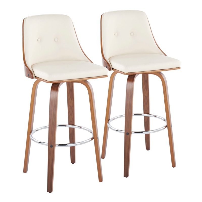 Gianna – Mid Century Modern Fixed Height Barstool With Swivel With Round Footrest (Set of 2)