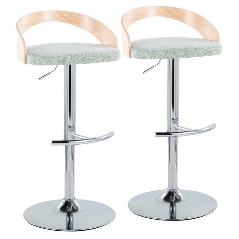 Grotto – Contemporary Adjustable Barstool, Swivel With Rounded T Footrest (Set of 2)