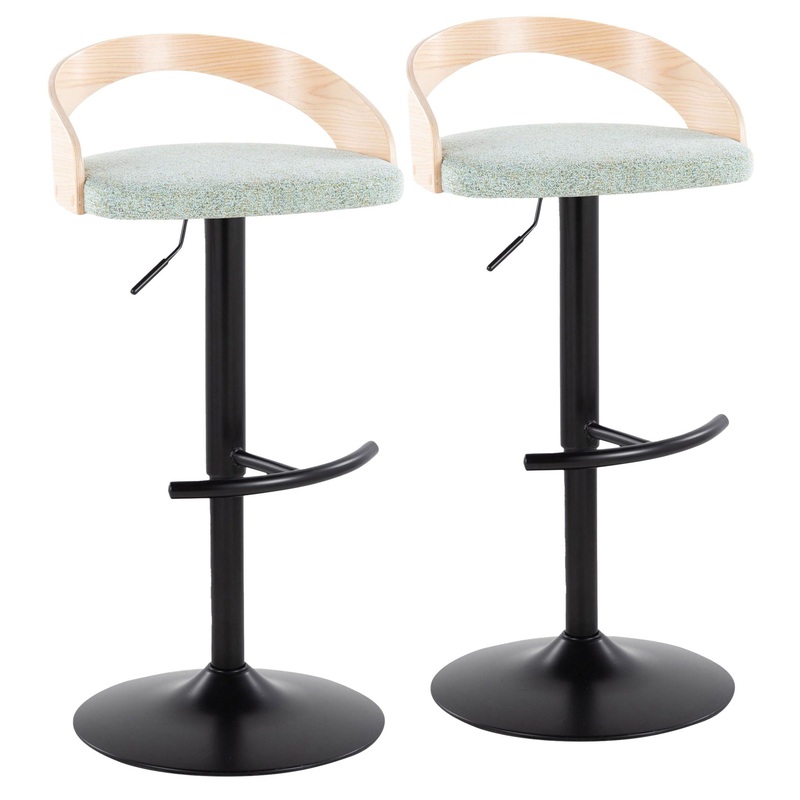 Grotto – Contemporary Adjustable Barstool With Swivel & Rounded T Footrest (Set of 2)