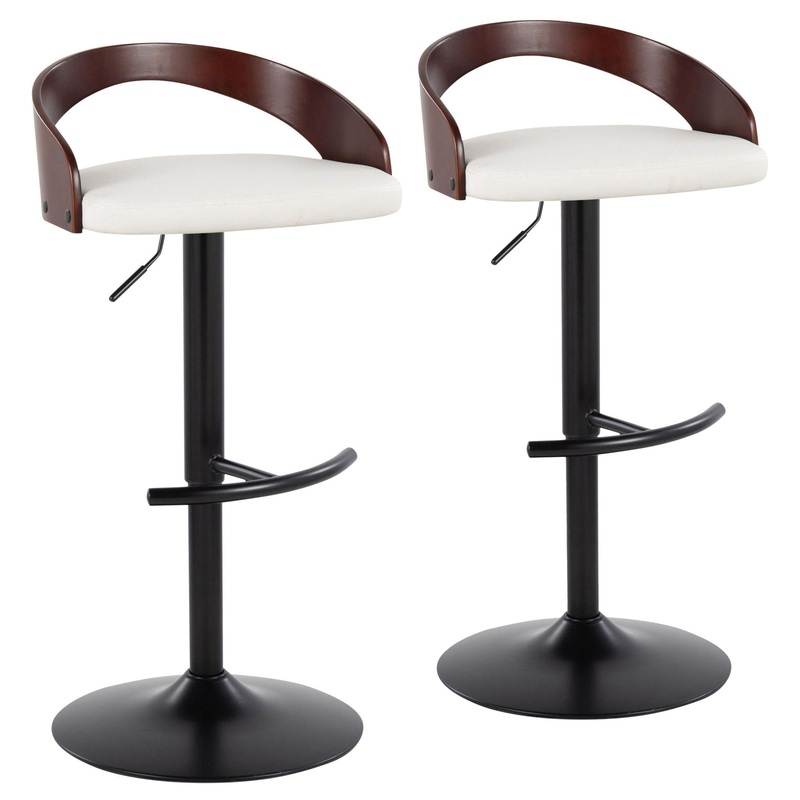 Grotto – Contemporary Adjustable Barstool With Swivel With Rounded T Footrest (Set of 2)
