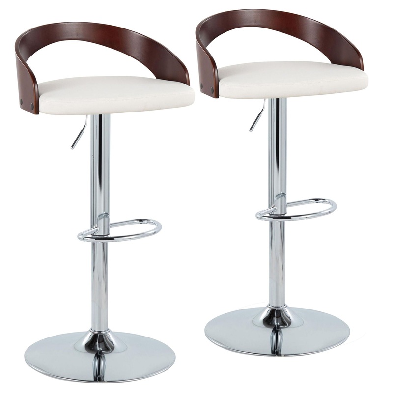 Grotto – Mid Century Modern Adjustable Height Barstool With Swivel With Oval Footrest (Set of 2)