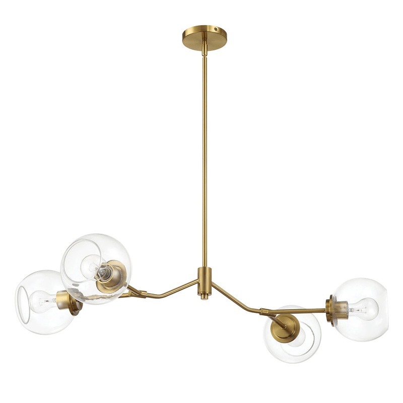 Jewel – 4 Lights Modern Farmhouse Chandelier Ceiling Hanging Light Fixture – Clear / Gold