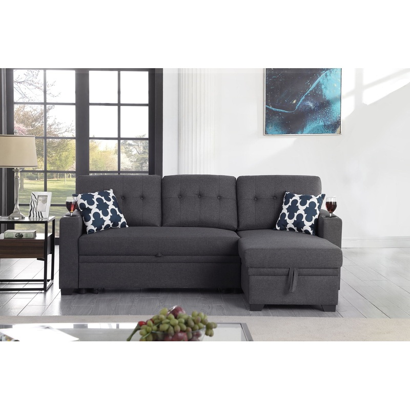 82 Width Sectional With Storage Chaise And Cupholder Armrest