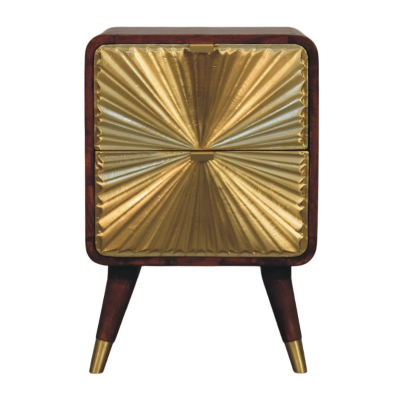 Avora – Brass Embossed 2 Drawer Nightstand – Brown / Golden