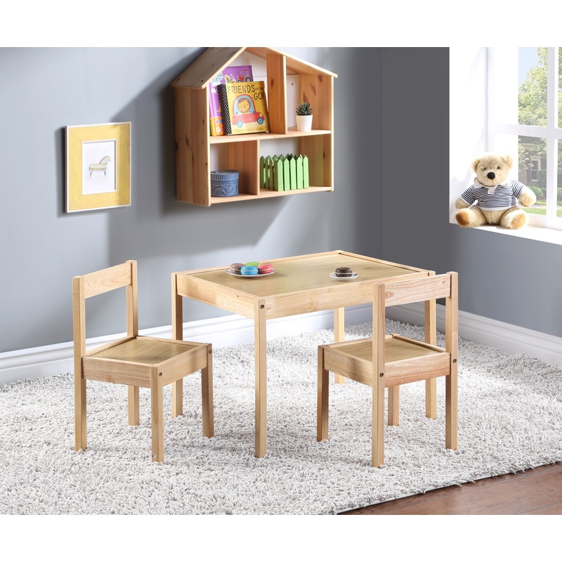 Della – 3 Piece Solid Wood Kids Table & Two Chair Set – Natural