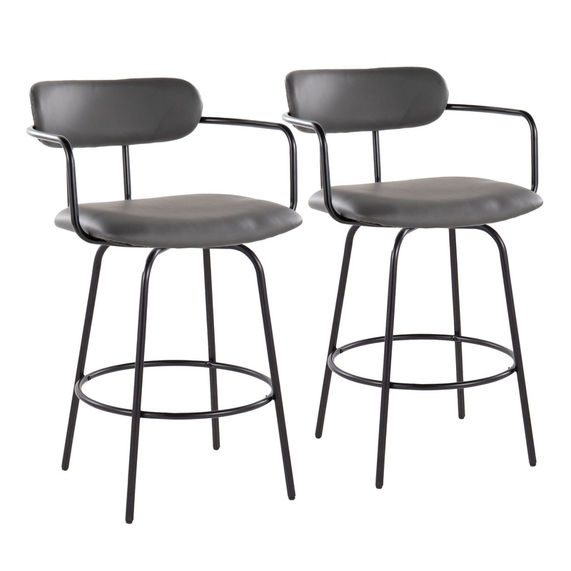Demi – Contemporary Fixed Height Counter Stool With Swivel With Round Footrest (Set of 2)