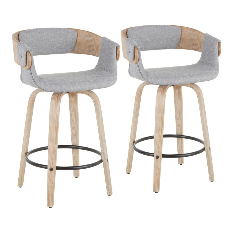 Elisa – Farmhouse Counter Stool (Set of 2) – White Washed / Gray