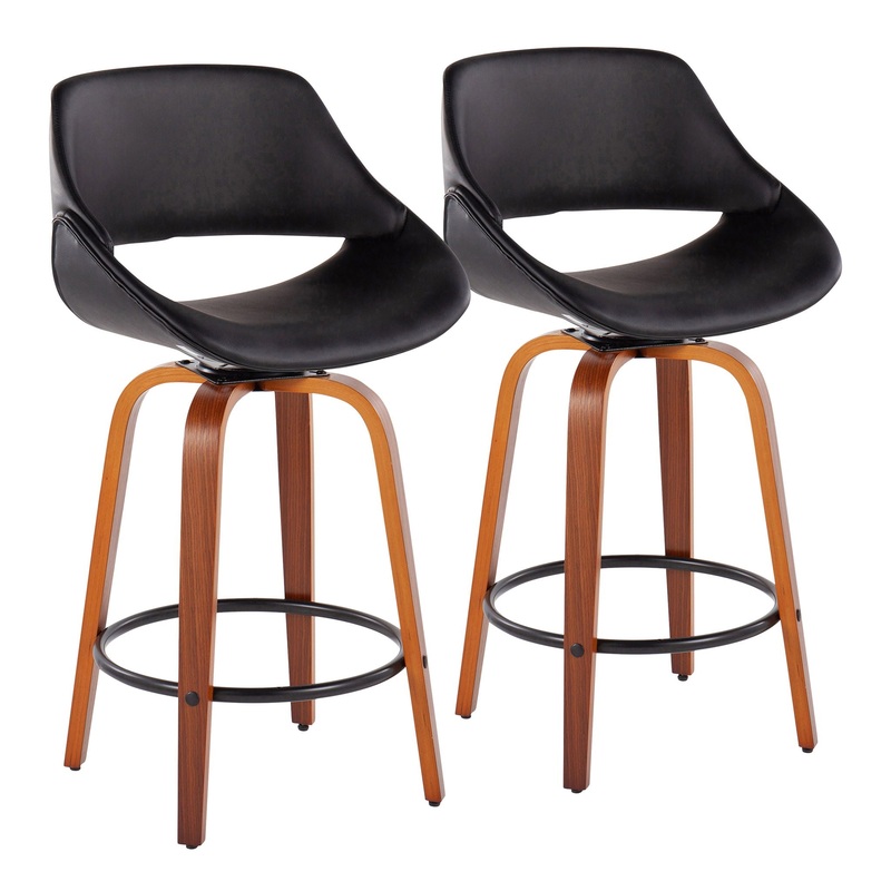 Fabrico – Mid Century Modern Fixed Height Counter Stool And Round Footrest (Set of 2)