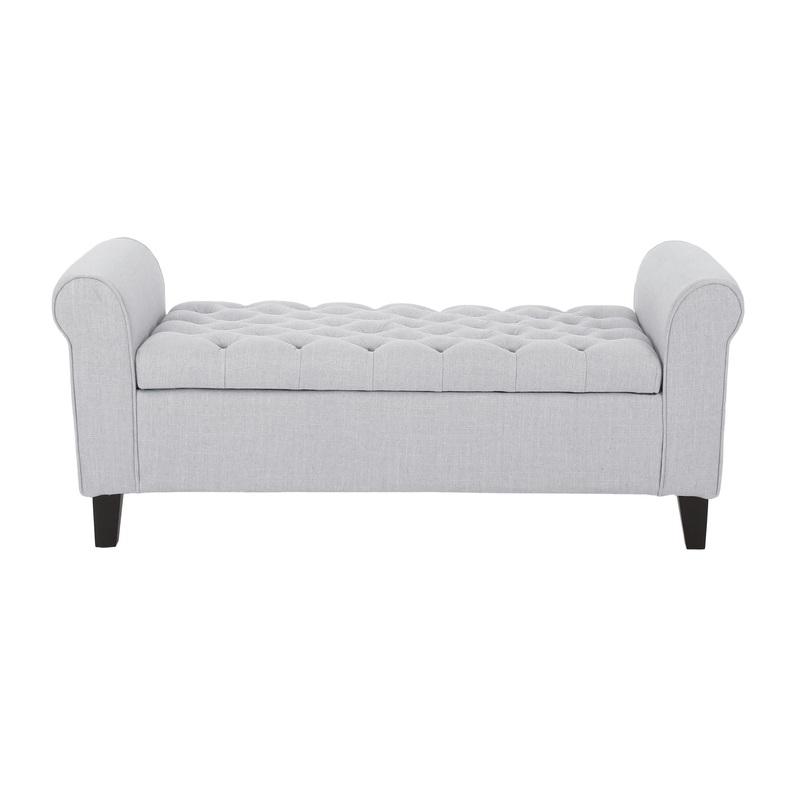 Hayes – Contemporary Armed Storage Bench With Button Tufting And Rolled Arms