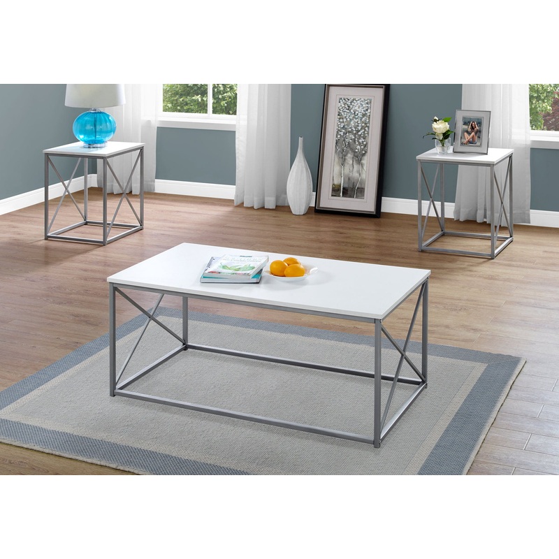 Table Set, Coffee, End, Side, Accent, Living Room, Contemporary, Modern (Set of 3) – White