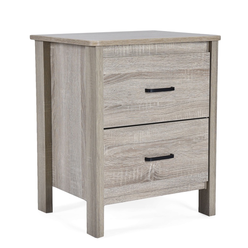 Wood Nightstand With 2 Drawers And Metal Handle – Oak
