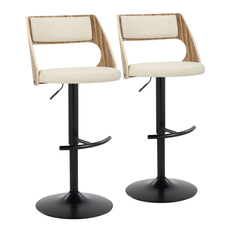 Cecina – Contemporary Adjustable Barstool With Swivel With Rounded T Footrest (Set of 2) – Black / Zebra / Cream