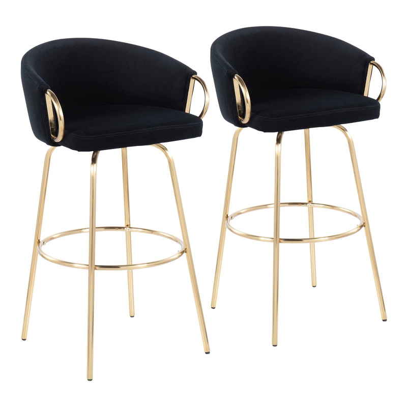 Claire – Contemporary / Glam Fixed Height Bar Stool (Set of 2) Round Footrest (Set of 2)
