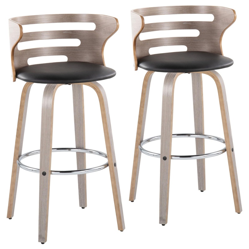 Cosini – Mid Century Modern Fixed Height, Barstool With Swivel With Round Footrest (Set of 2)