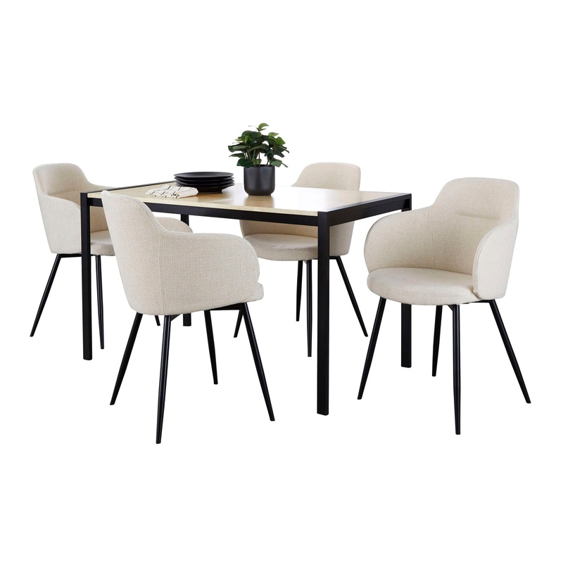 Fuji Boyne – 5 Piece Contemporary Dining Set – Black / Natural / Cream