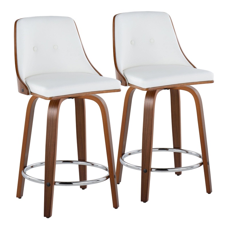 Gianna – Mid-Century Modern Fixed Height Stool With Swivel With Round Footrest (Set of 2)