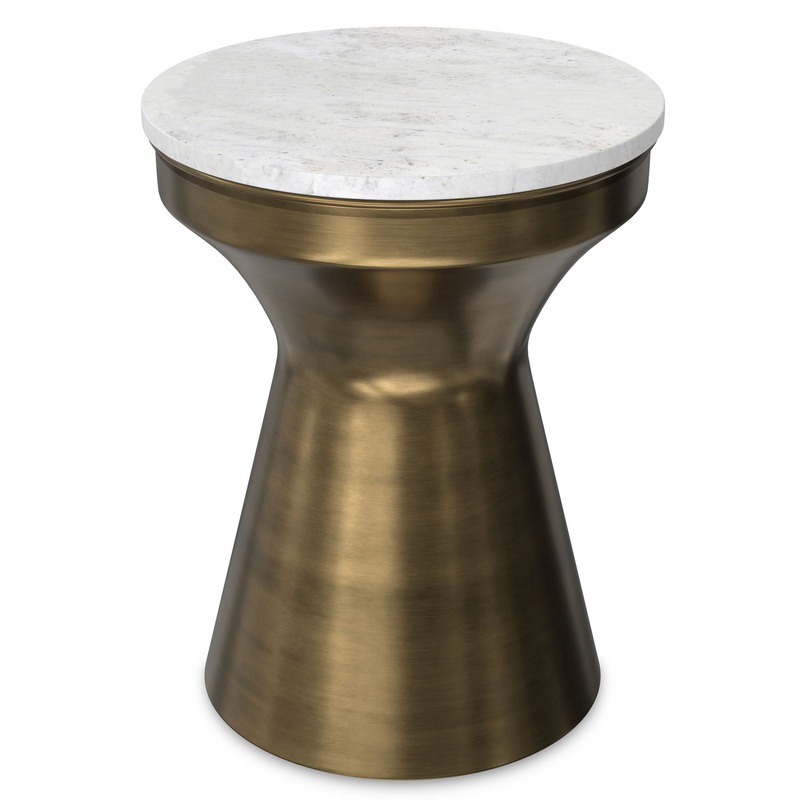 Raquel – Side Table – Antique Brass / White
