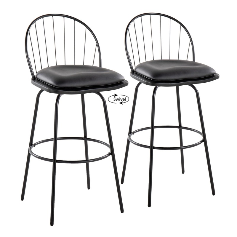 Riley – Claire Farmhouse Fixed Height Barstool With Swivel With Round Footrest (Set of 2)