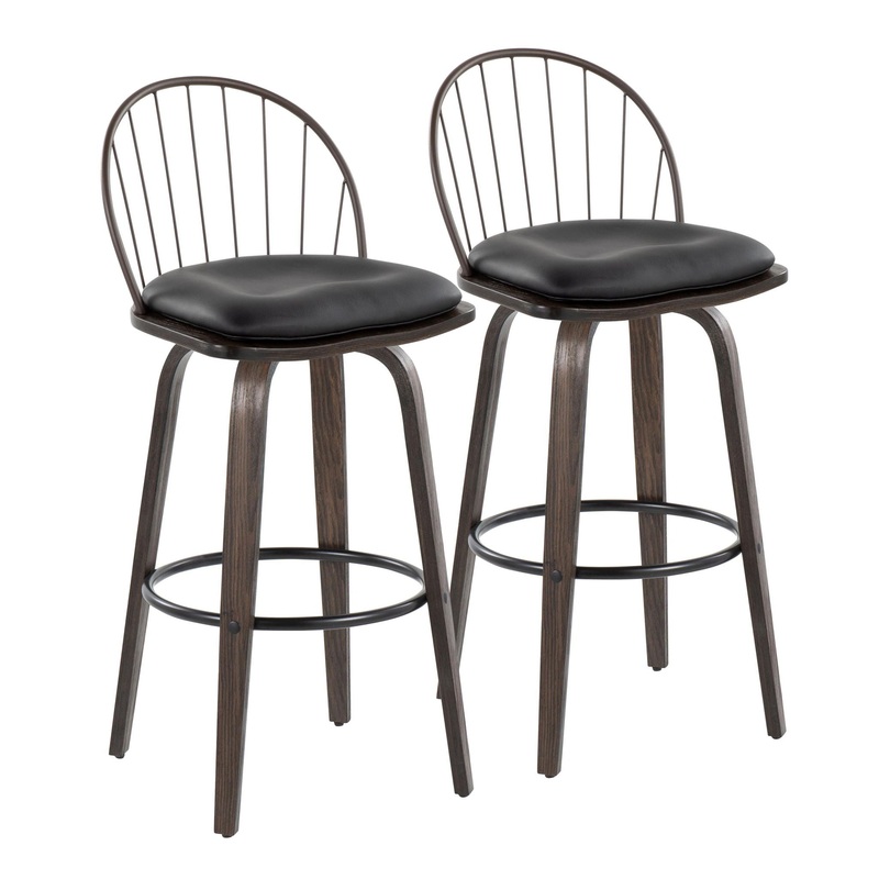 Riley – Industrial / Urban Fixed Height Barstool With Swivel With Removable Cushion (Set of 2)