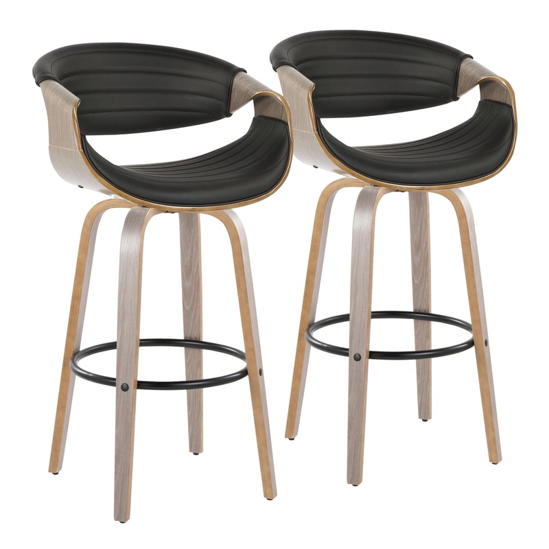 Symphony – Mid Century Modern Fixed Height Barstool With Swivel With Round Footrest (Set of 2)