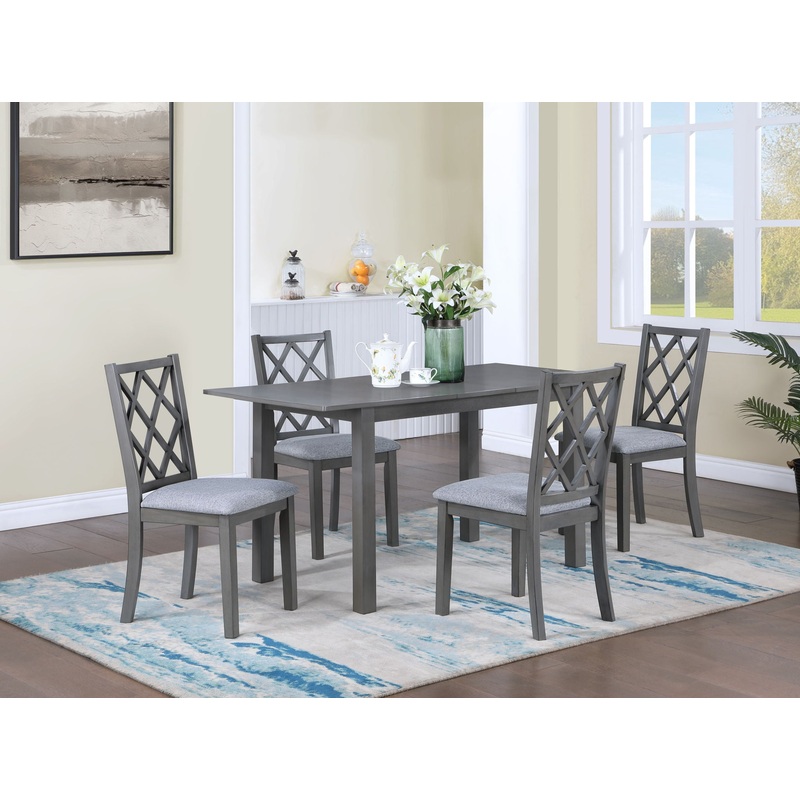 Carlisle – 5 Piece Extendable Wood Dining Set With Upholstered Seat Cushion (Set of 5) – Gray