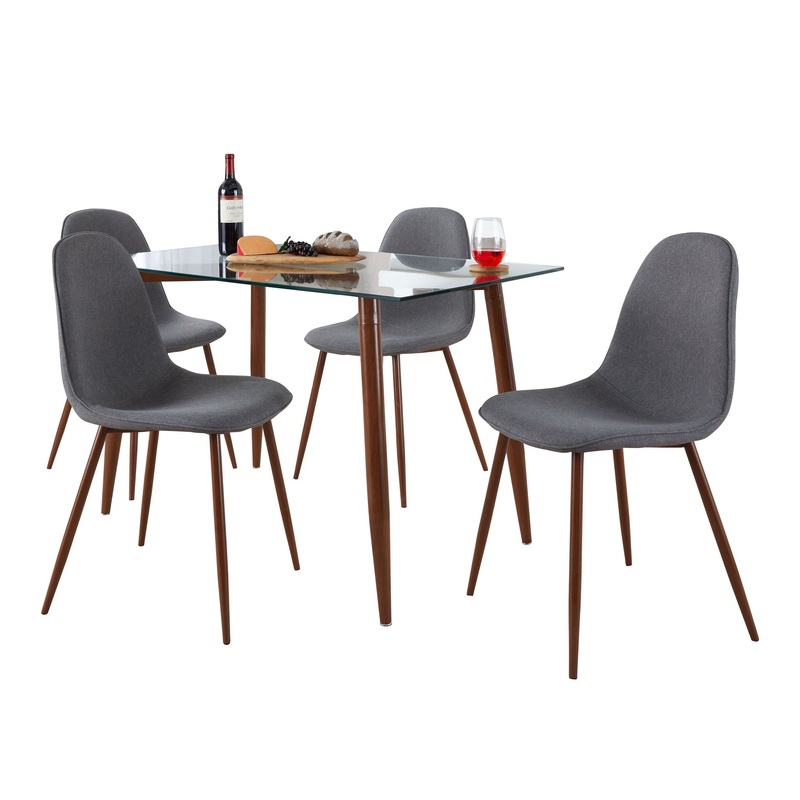 Clara Pebble – 5 Piece Mid Century Modern Elegant Dining Set