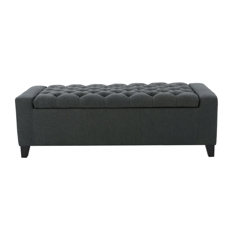 Contemporary Storage Ottoman With Tufted Top – Dark Gray