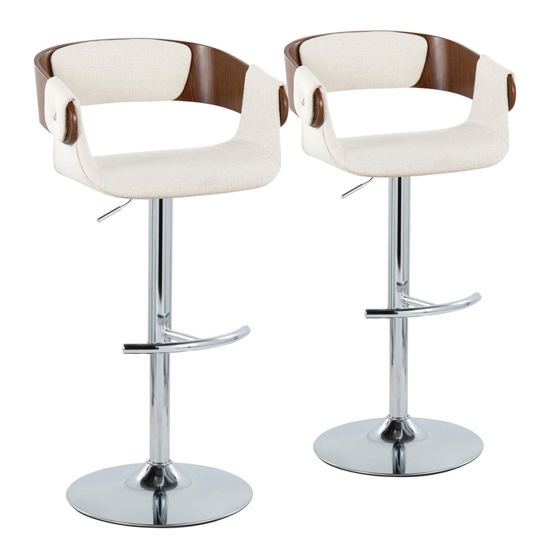 Elisa – Mid Century Modern Adjustable Barstool With Swivel With Rounded T Footrest (Set of 2)