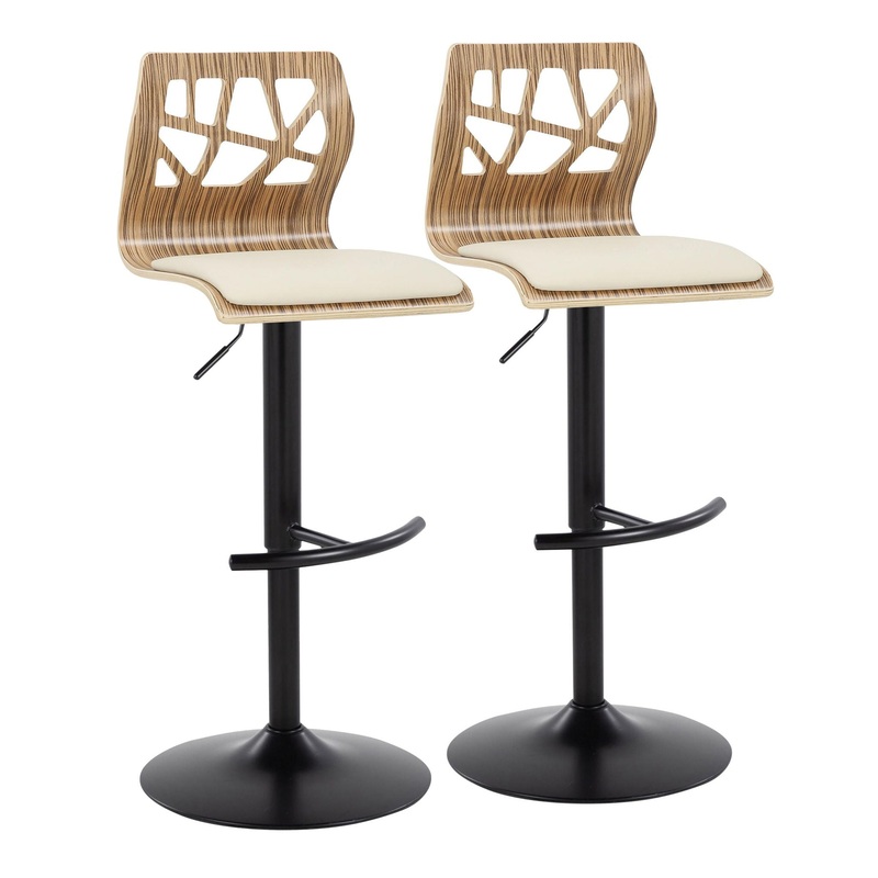 Folia – Mid Century Modern Adjustable Barstool With Swivel With Rounded T Footrest (Set of 2)