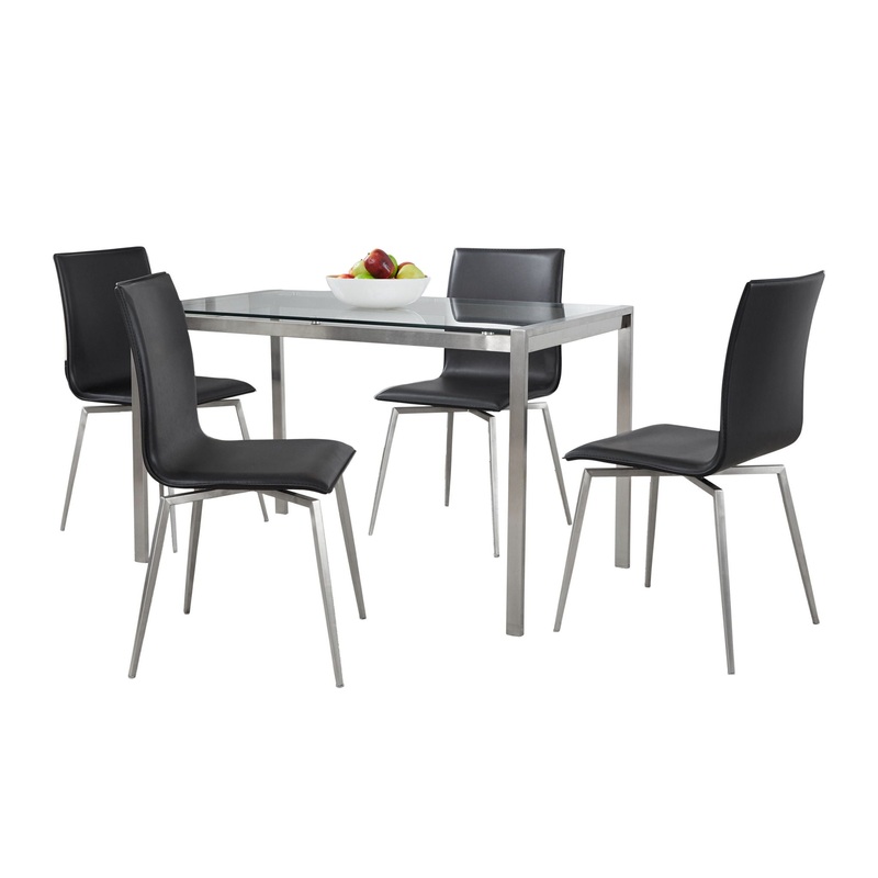 Fuji Mason – Upholstered Swivel Contemporary Dining Set Dining Set, Glass, 5 Piece