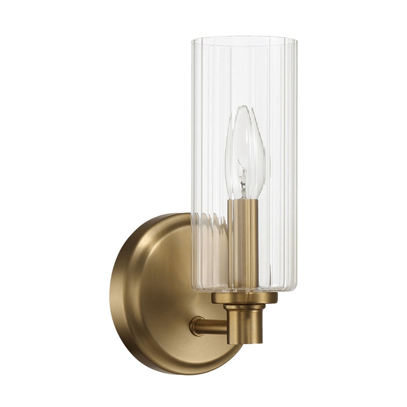 Jardin – Single Light Wall Sconce With Clear Ribbed Satin – Clear / Gold