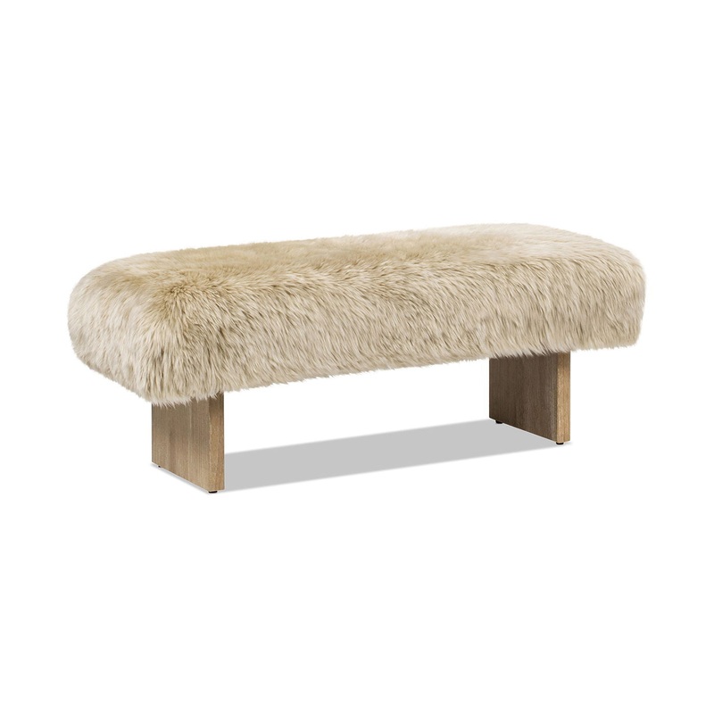 Leda – Sheepskin Fur Rectangular Accent Bench – Natural Blonde