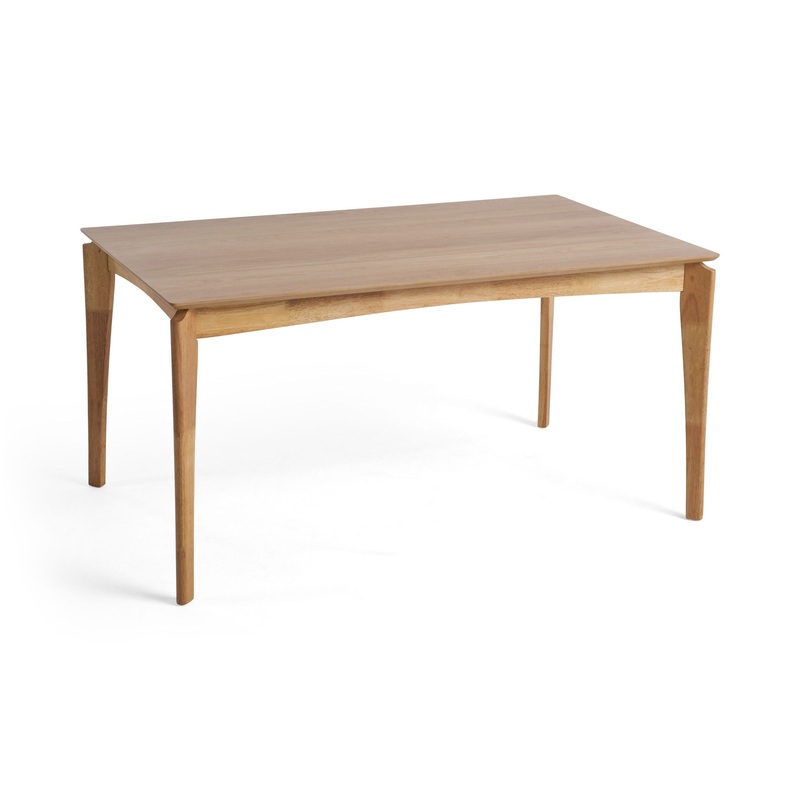 Mid Century Dining Table, Rubberwood With Walnut Veneer – Natural Oak