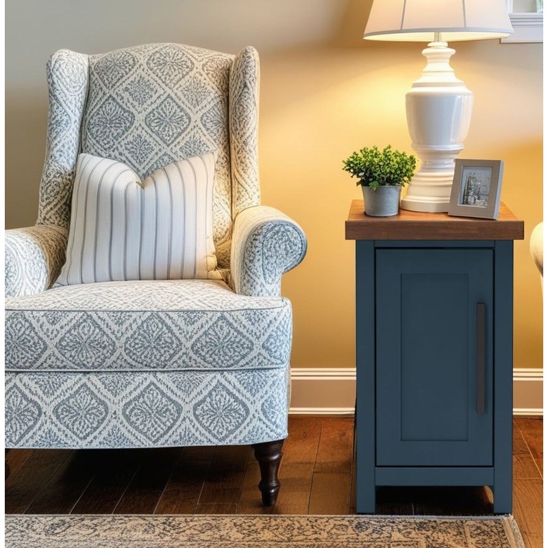 Nantucket – Chairside Table – Blue Denim, Whiskey