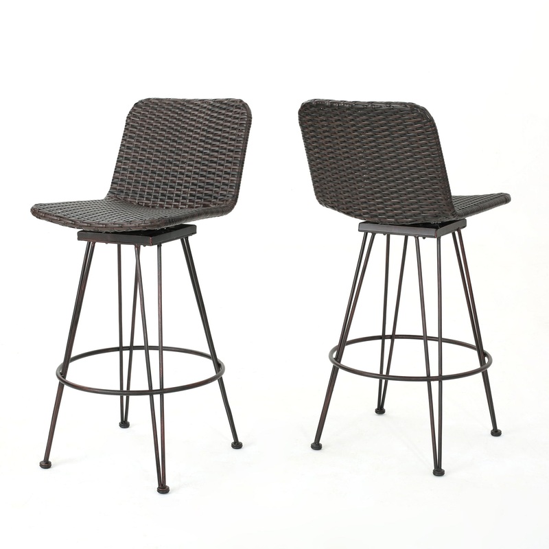Outdoor Rattan Barstools With Black Brush Copper Iron Frame (Set of 2) – Multi Brown