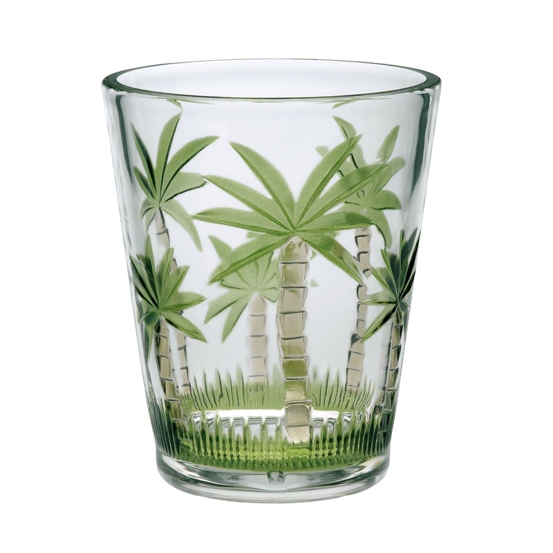 Palm Tree Design Acrylic Glasses (Set of 4) Dof 15Oz, Unbreakable Bpa Free Plastic Tumblers – Clear