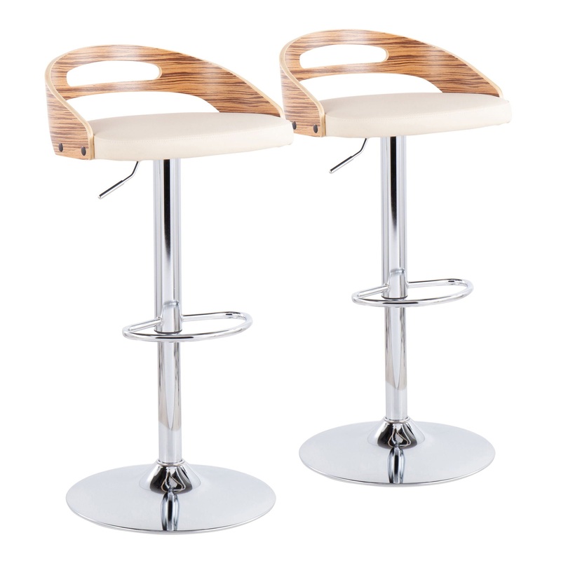 Cassis – Mid-Century Modern Adjustable Barstool With Swivel (Set of 2) – Chrome / Zebra / Cream