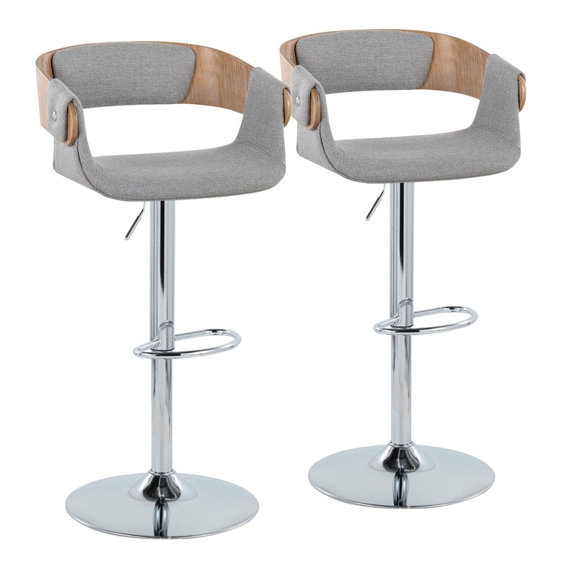 Elisa – Mid-Century Modern Adjustable Barstool With Swivel With Oval Footrest (Set of 2) – Chrome / White Washed / Gray