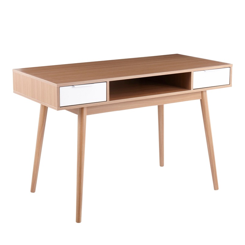 Pebble – Contemporary Double Desk – Natural / White