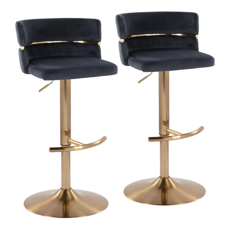Cinch – Glam / Art Deco Adjustable Barstool With Swivel With Rounded T Footrest (Set of 2)
