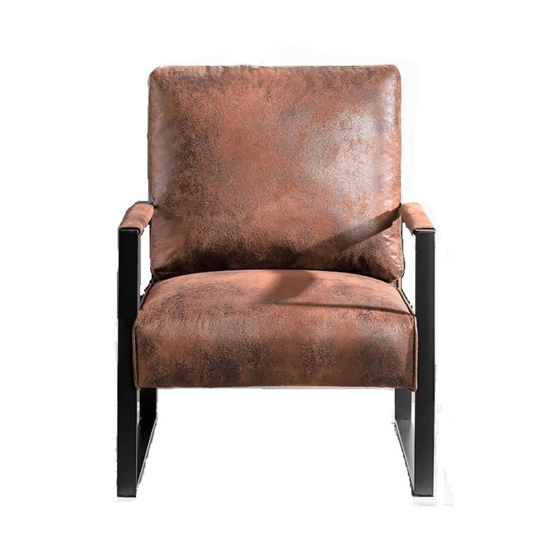 Classic Mid Century Modern Accent Chair With Durable Square Metal Frame, Armchair For Living Room, Bedroom, Home Office Spotted Microfiber Upholstery – Brown