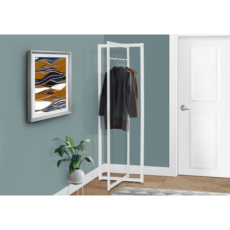 Coat Rack, Hall Tree, Free Standing, Hanging Bar, Entryway, For Contemporary & Modern – White