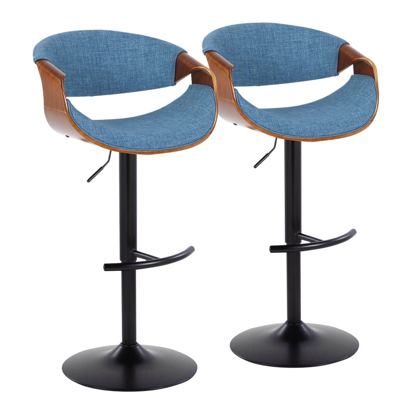 Curvo – Mid Century Modern Adjustable Barstool With Swivel & Rounded T Footrest (Set of 2)