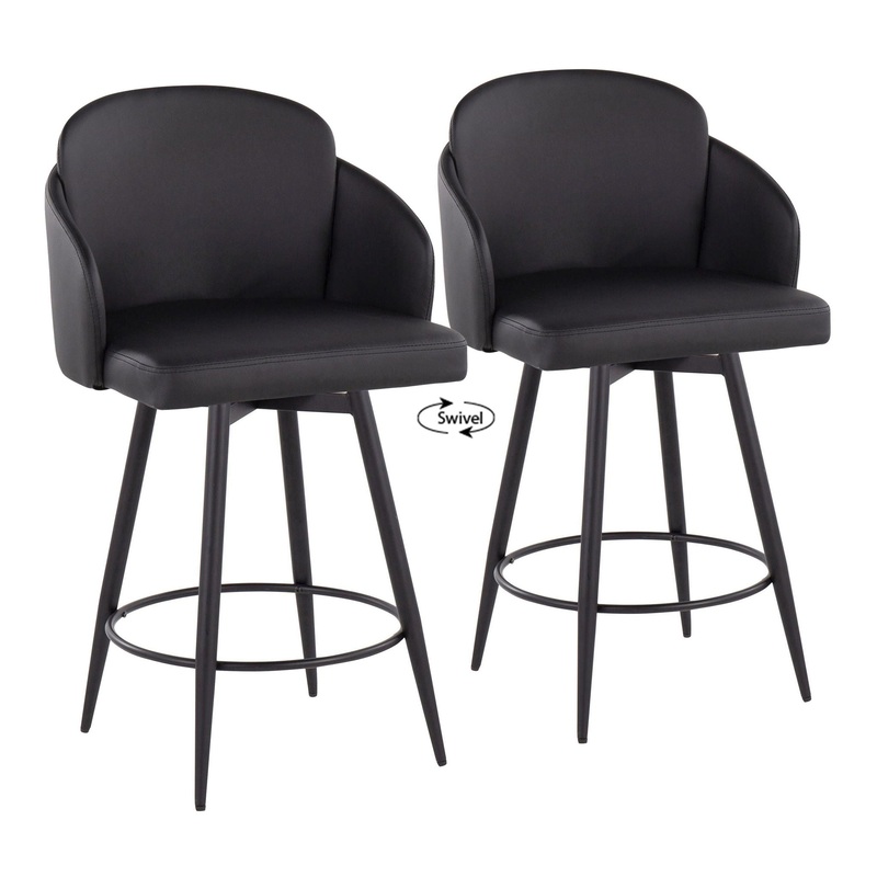Dahlia – Contemporary Fixed Height Counter Stool With Round Footrest (Set of 2) – Black