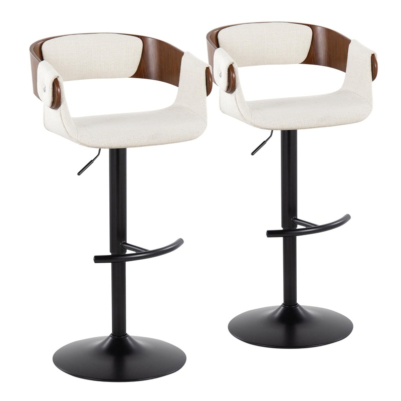 Elisa – Mid Century Modern Adjustable Barstool With Swivel & Rounded T Footrest (Set of 2)