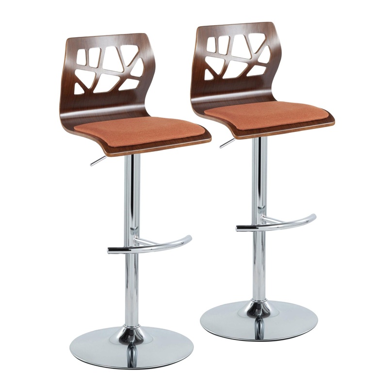 Folia – Mid Century Modern Adjustable Barstool & Swivel With Rounded T Footrest (Set of 2)