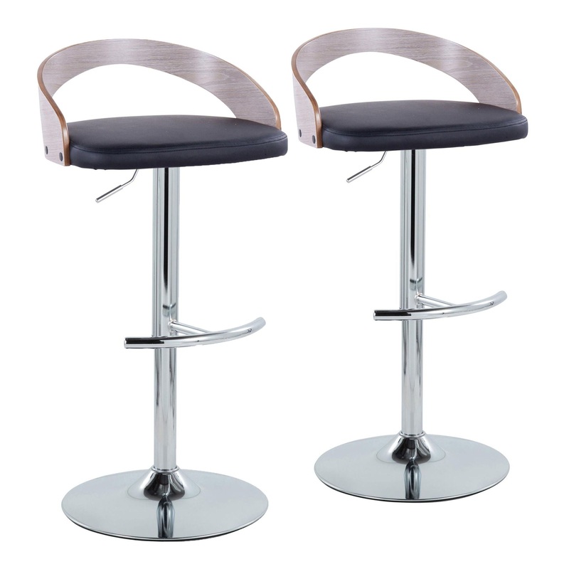 Grotto – Contemporary, Adjustable Barstool With Swivel With Rounded T Footrest (Set of 2)