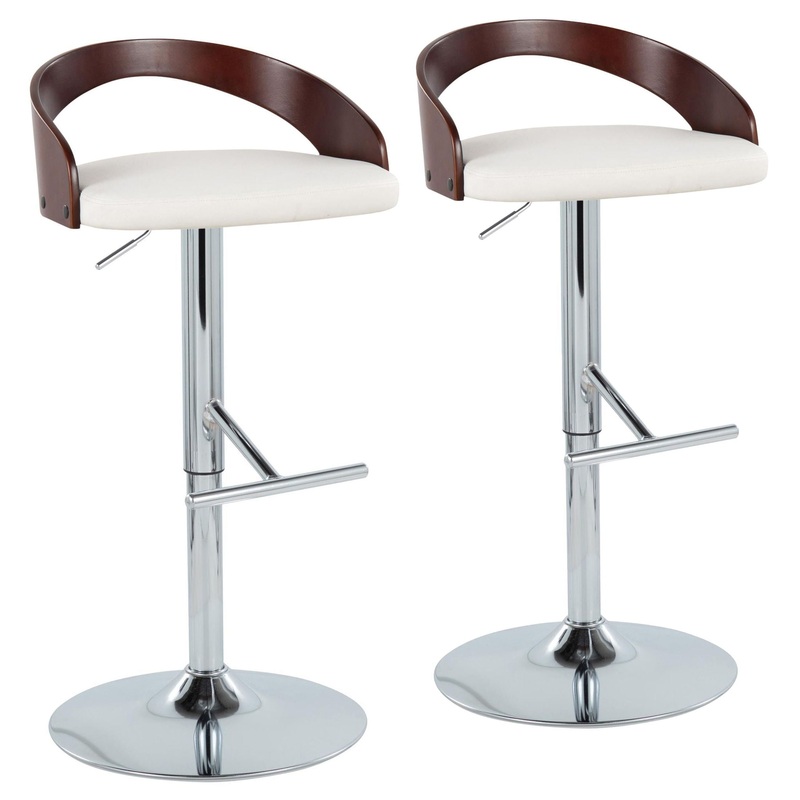 Grotto – Contemporary Adjustable Height Barstool With Swivel With Straight T Footrest (Set of 2)
