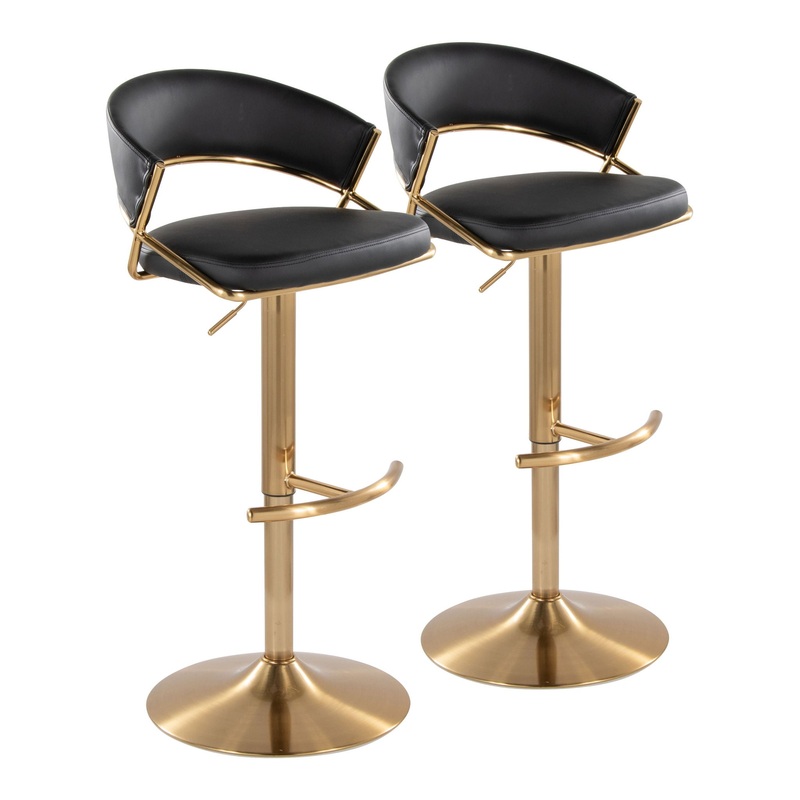 Jie – Contemporary Adjustable Barstool With Swivel With Rounded T Footrest (Set of 2)